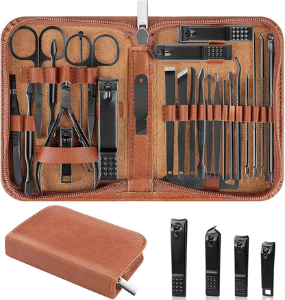 Nail Clippers Set, 26 Piece Manicure Set & Pedicure Kit, Stainless Steel Fingernail & Toenail Clipper Cutters, Professional Nail Care Tools with Luxurious Travel Case for Men and Women, Black - PuriLite