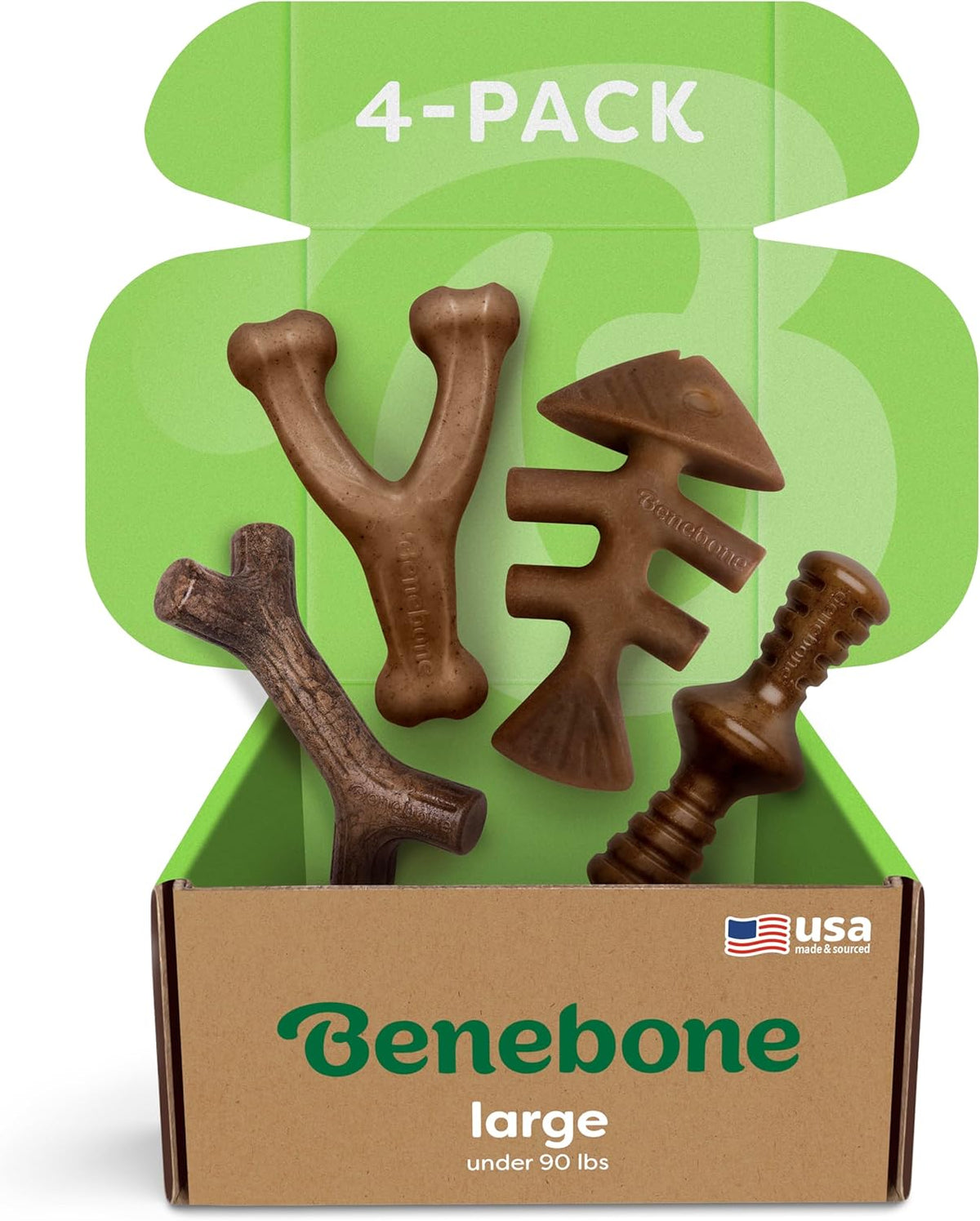 Benebone 4-Pack Durable Dog Chew Toys for Aggressive Chewers, Real Flavors, Made in USA, Medium - PuriLite