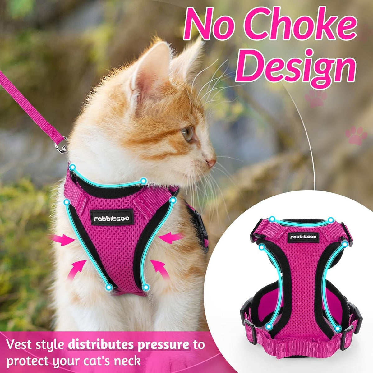 rabbitgoo Cat Harness and Leash for Walking, Escape Proof Soft Adjustable Vest Harnesses for Small Medium Cats, Easy Control Breathable Reflective Strips Jacket, XS, Black - PuriLite