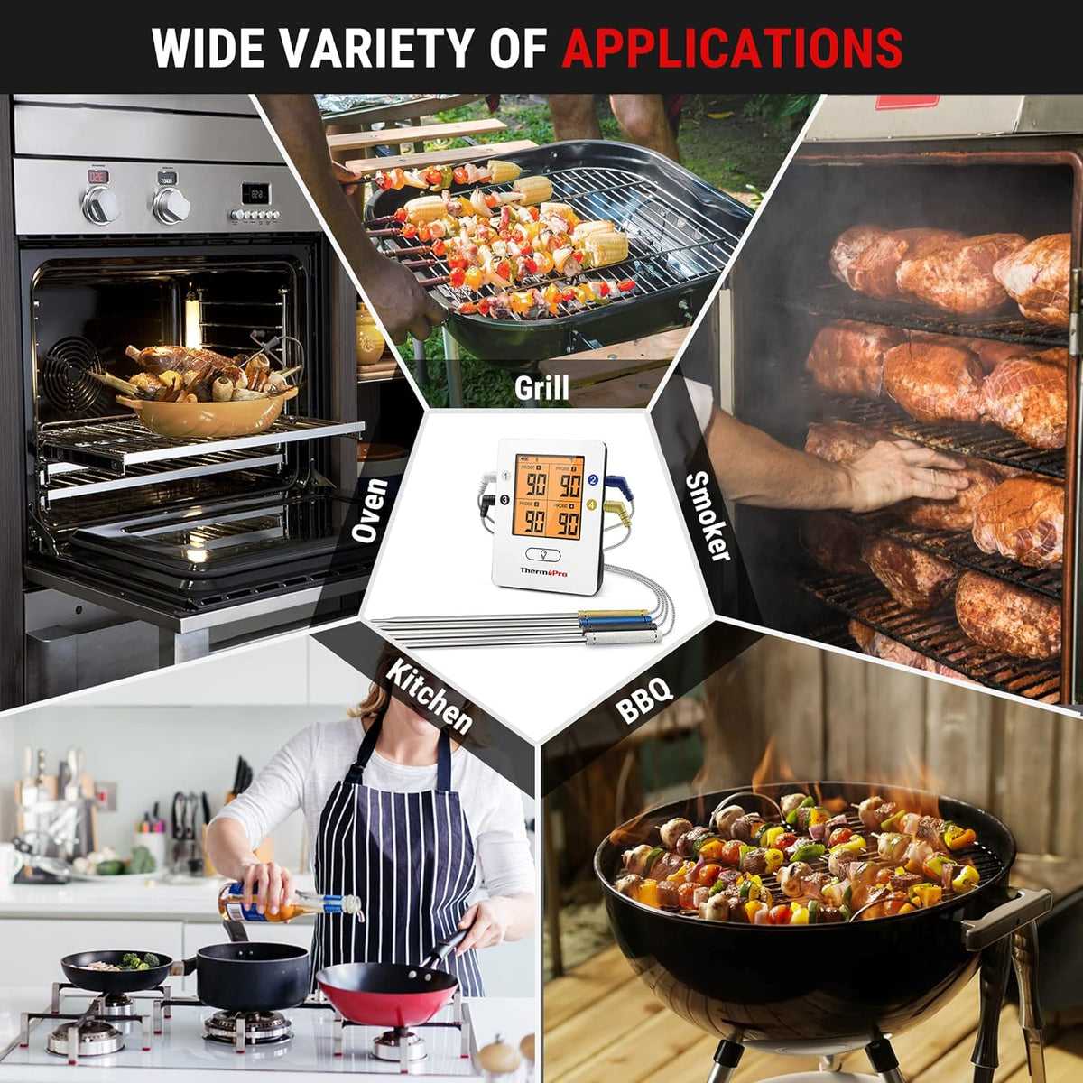 ThermoPro TP25 650FT Wireless Meat Thermometer with 4 Probes, Bluetooth Meat Thermometer for Cooking, BBQ Oven Food Smoker Thermometer Rechargeable - PuriLite