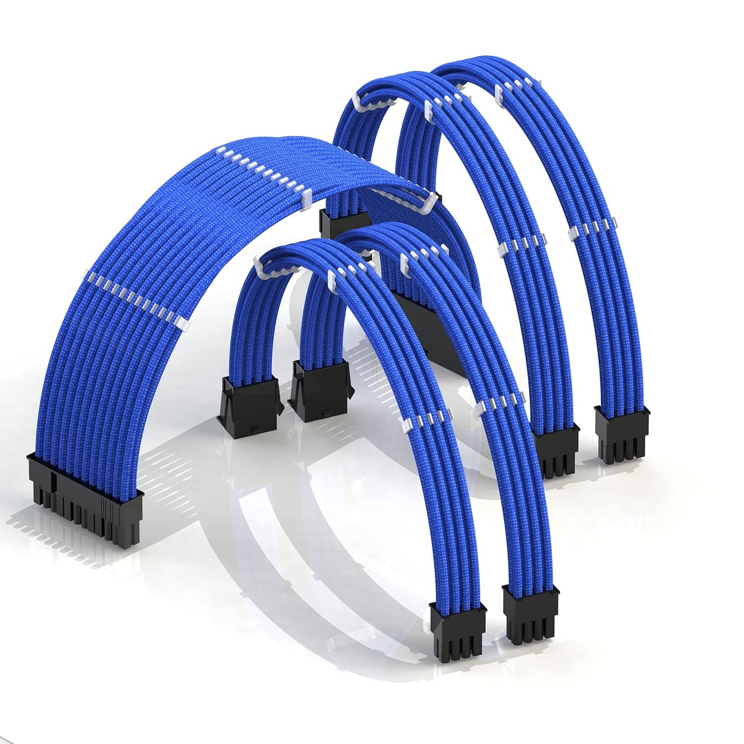 LINKUP - 30cm Super Soft and Flexible PSU Cable Extension Sleeved Custom Mod GPU PC Braided w/Comb Kit | 1 x 24 P (20+4) | 2 x 8 P (4+4) CPU | 2 x 8 P (6+2) GPU Set | 300mm - Blackgreen - PuriLite