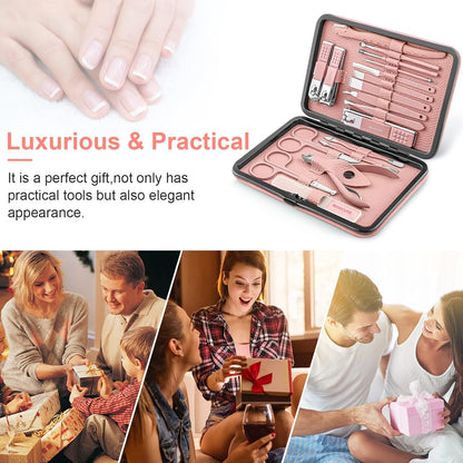 Manicure Set Professional Pedicure Kit Nail Clippers Kit - 18 Pcs Nail Care Tools - Grooming Kit with Luxurious Upgraded Travel Case (Blue) - PuriLite