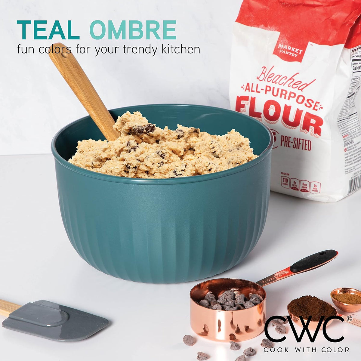 COOK WITH COLOR Prep Bowls with Lids- 8 Piece Nesting Plastic Small Mixing Bowl Set with Lids (Teal Ombre) - PuriLite