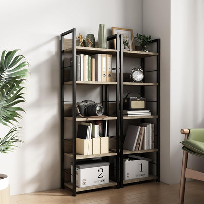 KZZLOL Bookshelf 5 Tier, Corner Bookcase with MDF Board & Metal Frame, Industrial Book Shelf Decor for Living Room, Study, Kitchen ,Bedroom Storage (Dark Brown) - PuriLite