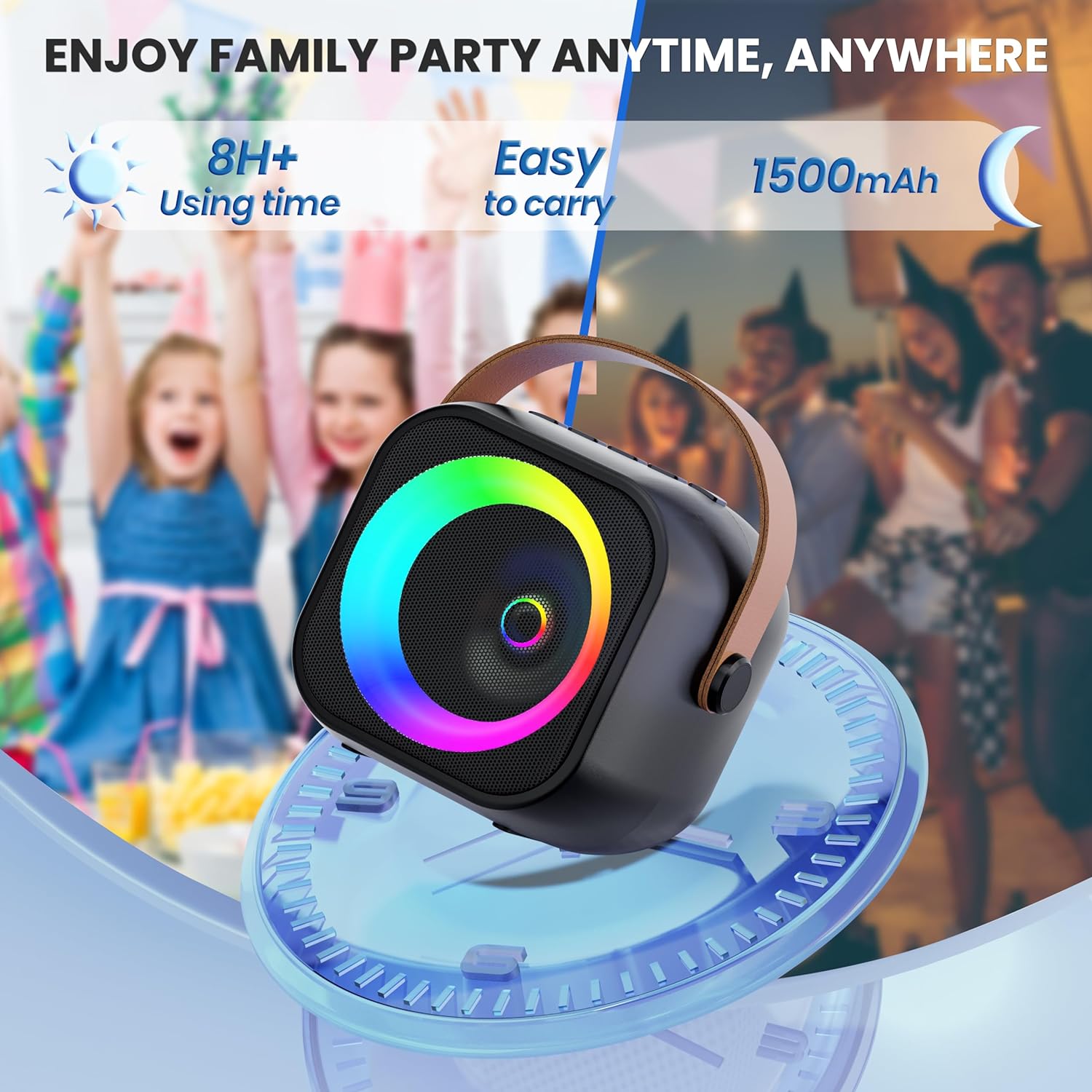 Mini Karaoke Machine, Portable Bluetooth Karaoke Speaker with 2 Wireless Microphones and Party Lights for Kids and Adults, Birthday Gifts for Girls Boys Family Home Party (Hotpink) - PuriLite