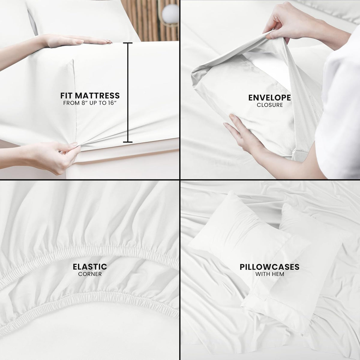 Utopia Bedding Queen Bed Sheet Set - 4 Piece Bedding - Soft Brushed Microfiber Fabric - Shrinkage & Fade Resistant - Easy Care (White) - PuriLite
