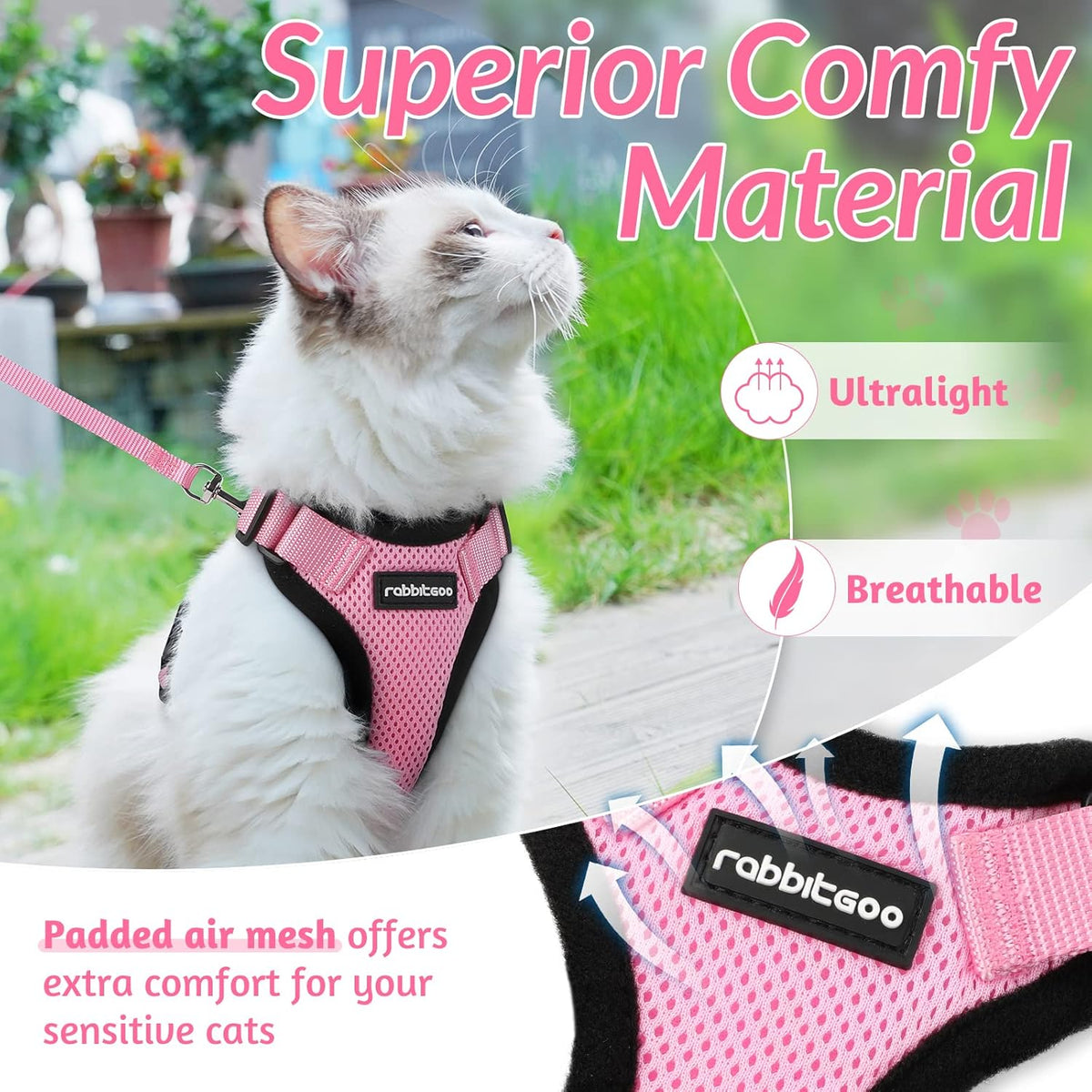 rabbitgoo Cat Harness and Leash for Walking, Escape Proof Soft Adjustable Vest Harnesses for Small Medium Cats, Easy Control Breathable Reflective Strips Jacket, XS, Black - PuriLite
