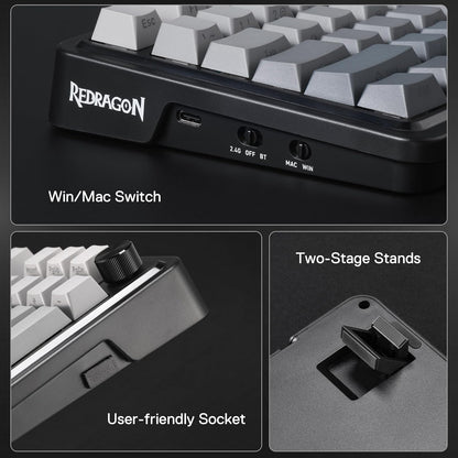 Redragon K686 PRO 98 Keys Wireless Gasket RGB Gaming Keyboard, 3-Modes Anime Mechanical Keyboard w/Hot-Swap Socket, Dedicated Knob Control & Sound Absorbing Pads, Custom Hi-Fi Linear Switch - PuriLite