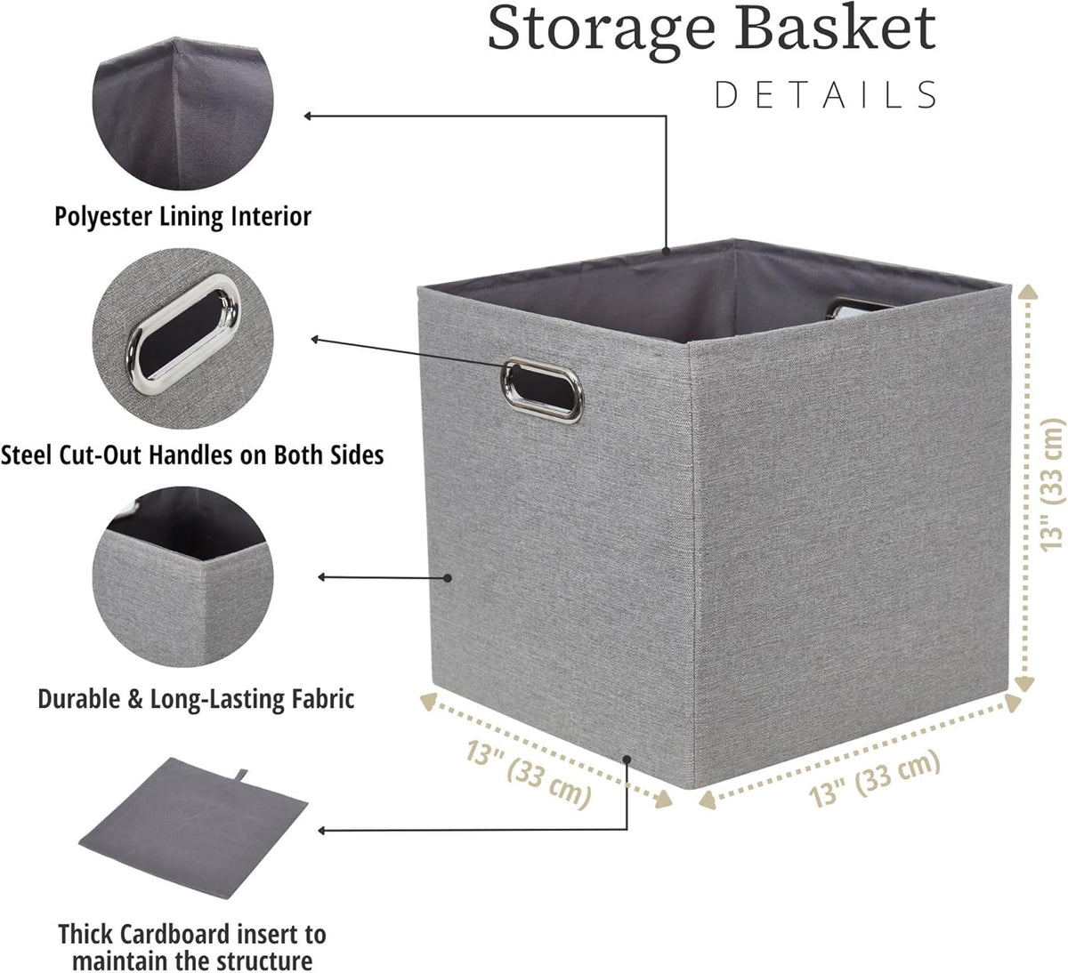 DECOMOMO Fabric Cube Storage Bin - Storage Baskets for Shelves, Kallax (Grey & White, 13 inch Cube) - 4 Pack - PuriLite