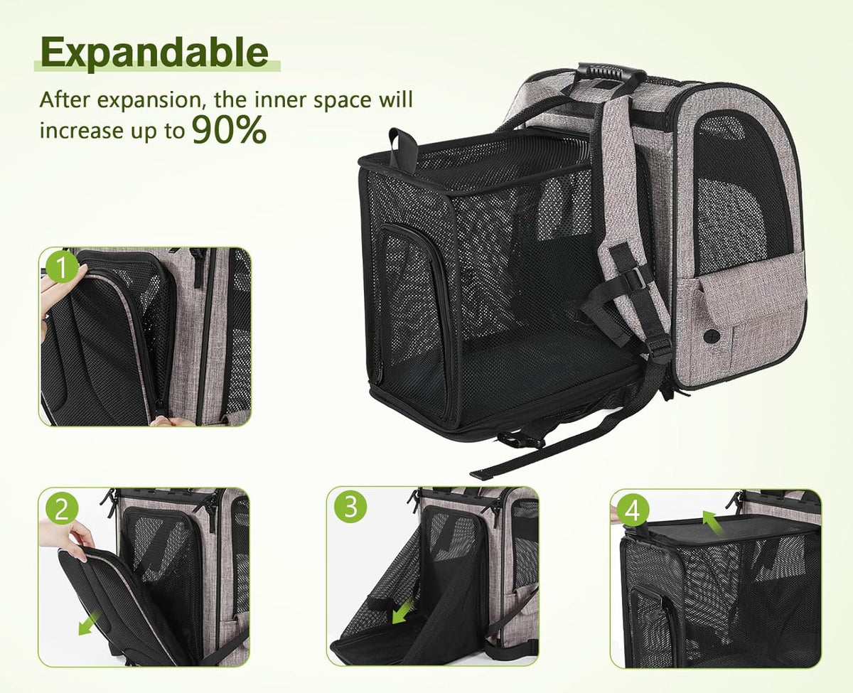 Pecute Pet Carrier Backpack, Dog Carrier Backpack Expandable with Breathable Mesh for Pets ＜6kg, Pet Backpack Carrier for Hiking Travel Camping Outdoor - PuriLite