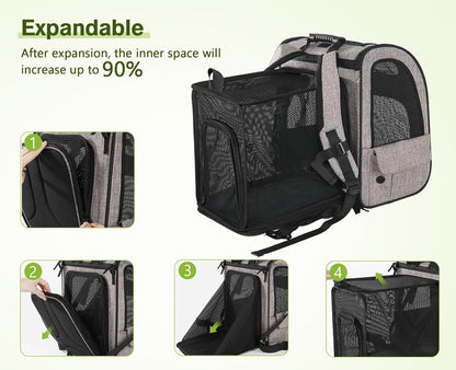 Pecute Pet Carrier Backpack, Dog Carrier Backpack Expandable with Breathable Mesh for Pets ＜6kg, Pet Backpack Carrier for Hiking Travel Camping Outdoor - PuriLite
