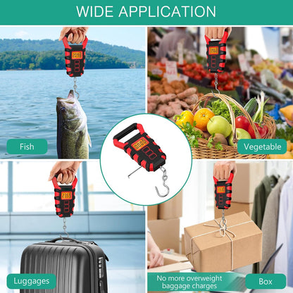 ORIA Fish Scale Digital, Fishing Scale, Fish Scale with Ruler and Fish Gripper, 110lb/50kg Baggage Weighing Scale, Backlit LCD Display (Orange) - PuriLite