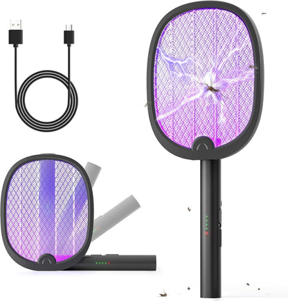 YISSVIC Bug Zapper Racket 4000 Volt Electric Fly Swatter Fly Zapper Dual Modes with Attractant Light Rechargeable Black - PuriLite