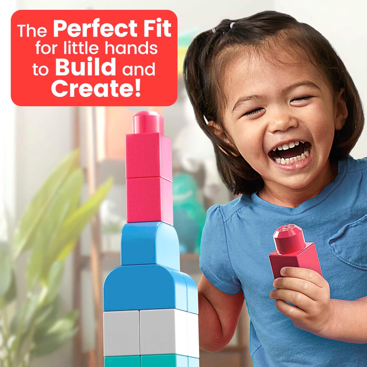 MEGA BLOKS First Builders Toddler Blocks Toys Set, Big Building Bag with 80 Pieces and Storage, Blue, Ages 1+ Years - PuriLite