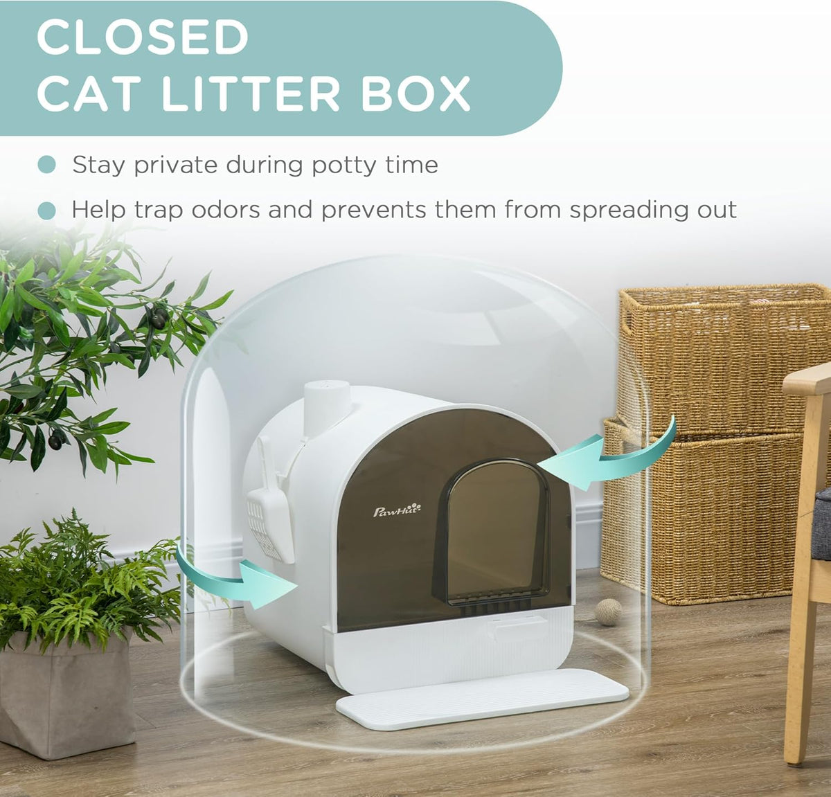 PawHut Large Cat Litter Box with Lid, Enclosed Kitty Litter Box with Slide-Out Tray, Scoop, Filter, Green - PuriLite