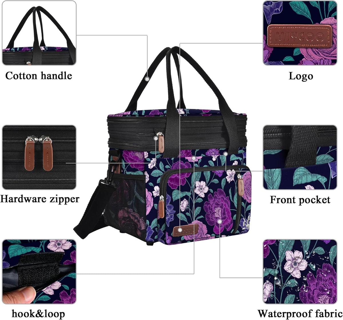 Lunch Bag for Women Men Double Deck Lunch Box - Leakproof Insulated Soft Large Lunch Cooler Bag, MIYCOO (Black,15L) - PuriLite
