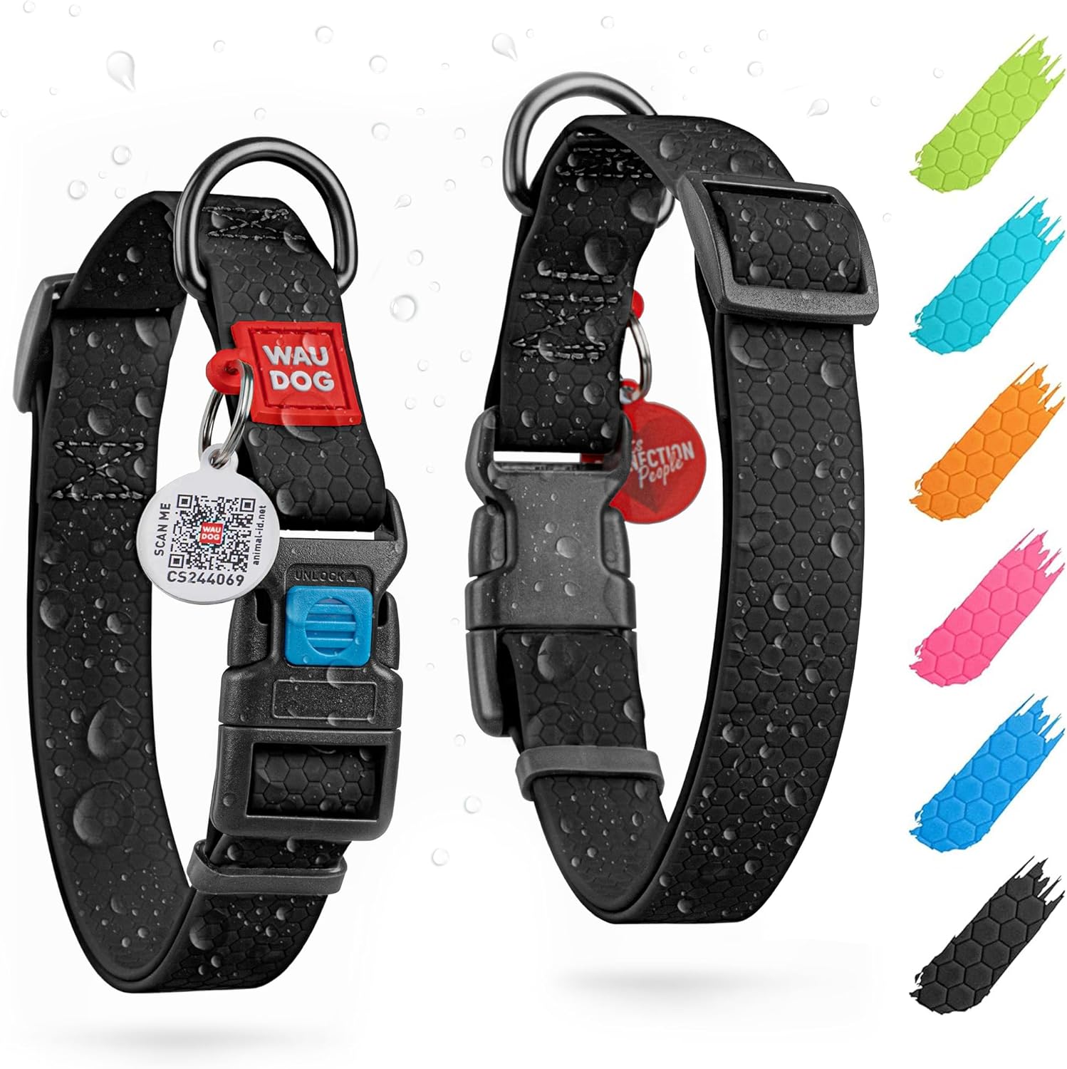 Waterproof Dog Collar - Adjustable Glow Dog Collar for Large Dogs, Small and Medium Dogs - Heavy Duty Dog Collars with Durable Metal Clasp and QR Dog Tag - Glow in The Dark Dog Collars - PuriLite