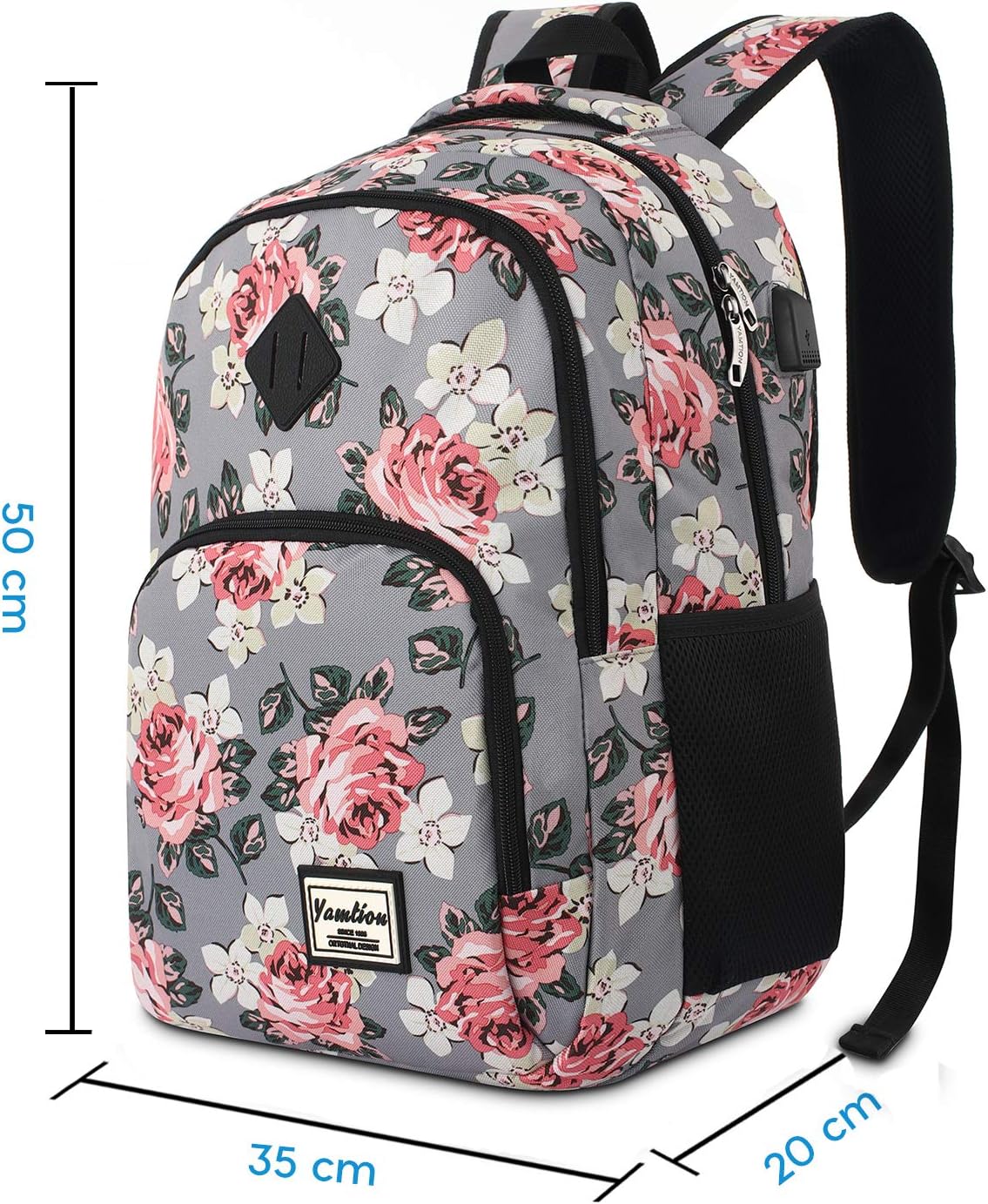 Backpack for Teen Girls,Boys School Backpack for Women with USB,College Backpack,Big Flower - PuriLite