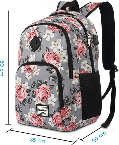 Backpack for Teen Girls,Boys School Backpack for Women with USB,College Backpack,Big Flower - PuriLite