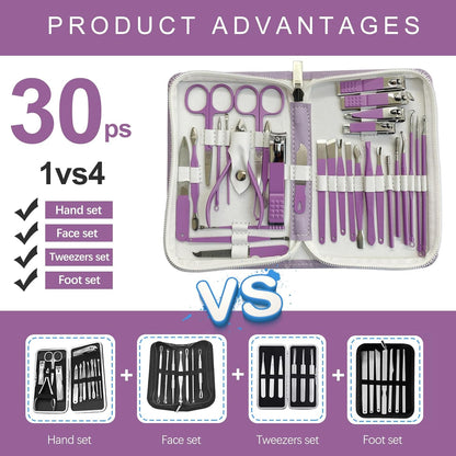 Manicure Set 30 in 1 Nail Clipper set, REDFLOW nail clippers, fingernail & toenail clippers, Manicure Tools, pedicure tools, Suitable for Travel Manicure Kit, Nail Set Kit With Everything Profe - PuriLite