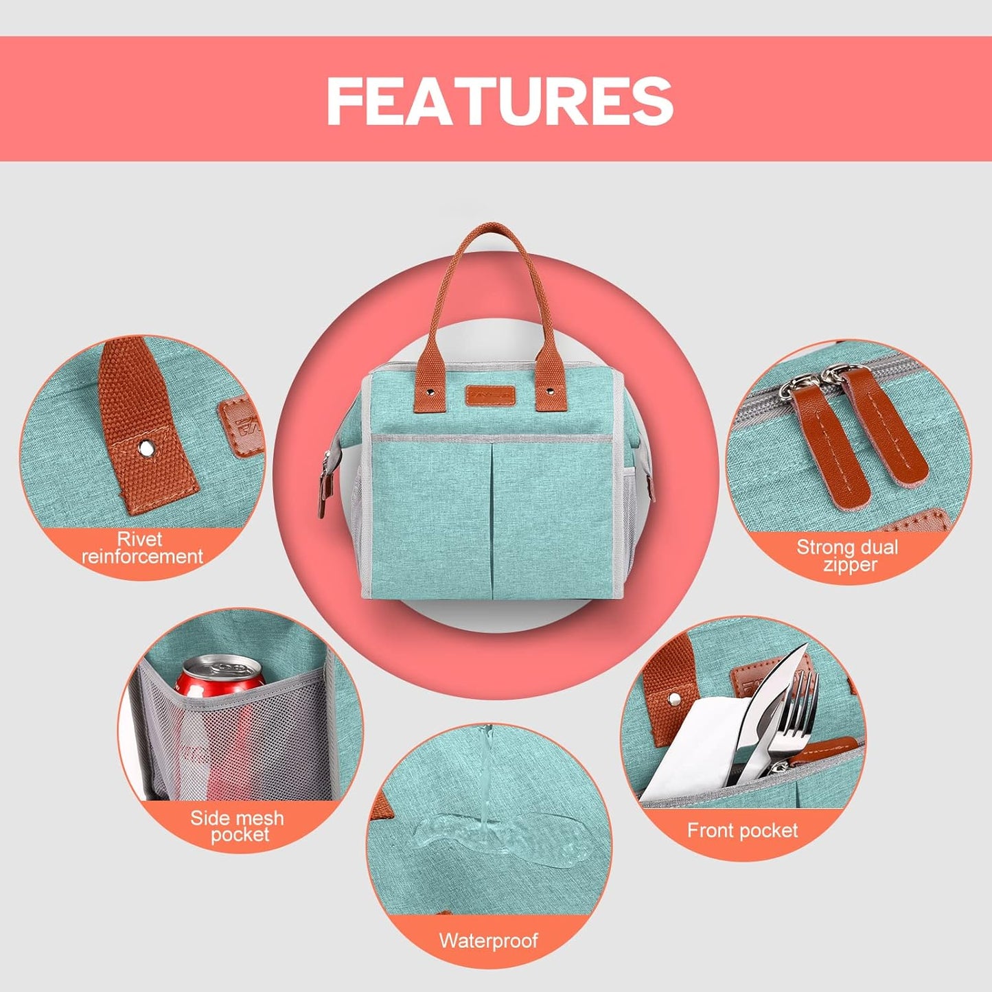 Lunch Bag for Women & Men, Insulated Lunch Box Cooler Tote Bags, Adult Reusable Lunch Boxes with Water Resistant for Work, Travel and Picnic (Grey) - PuriLite