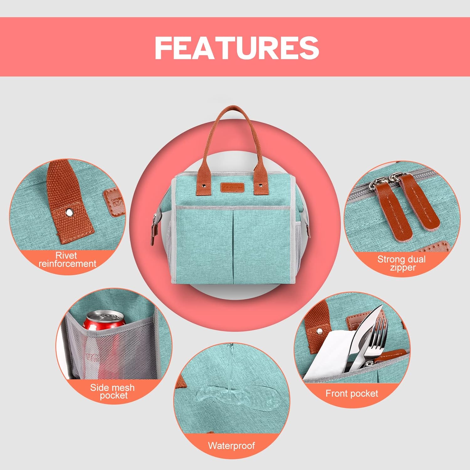 Lunch Bag for Women & Men, Insulated Lunch Box Cooler Tote Bags, Adult Reusable Lunch Boxes with Water Resistant for Work, Travel and Picnic (Grey) - PuriLite