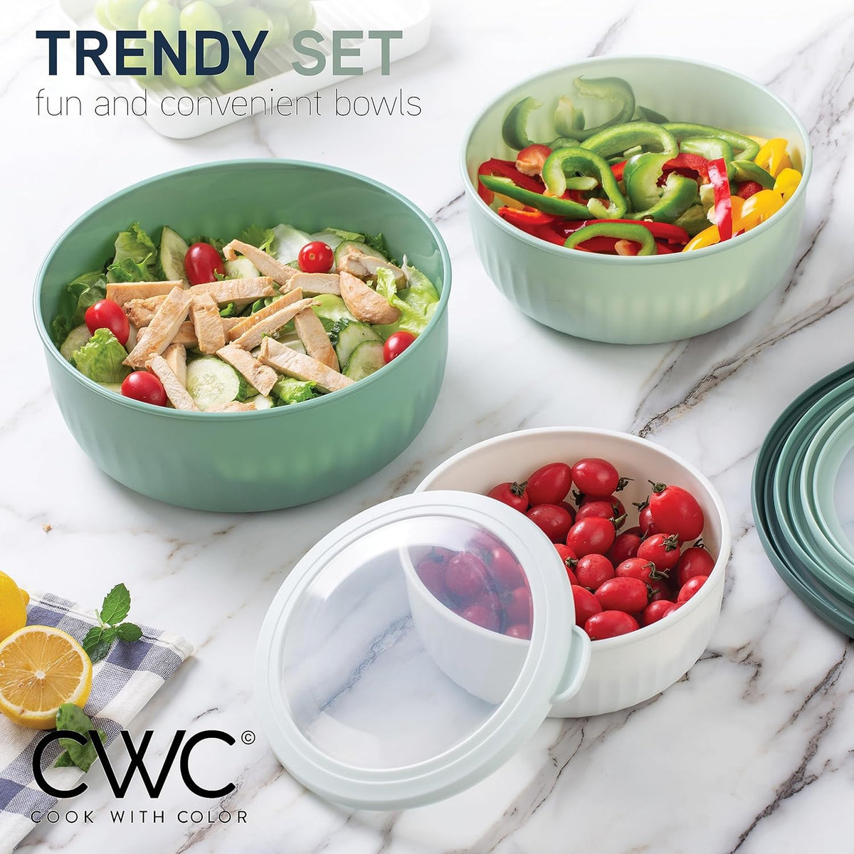 COOK WITH COLOR Prep Bowls with Lids- 8 Piece Nesting Plastic Small Mixing Bowl Set with Lids (Teal Ombre) - PuriLite
