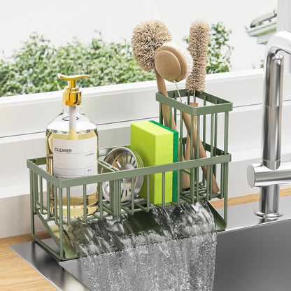 Cisily Kitchen Sink Caddy Organzier with High Brush Holder, Sponge Holder for Sink, 304 Rustproof Stainless, Kitchen Countertop Soap Dispenser Organizer, Kitchen Decor and Accessories (Black) - PuriLite