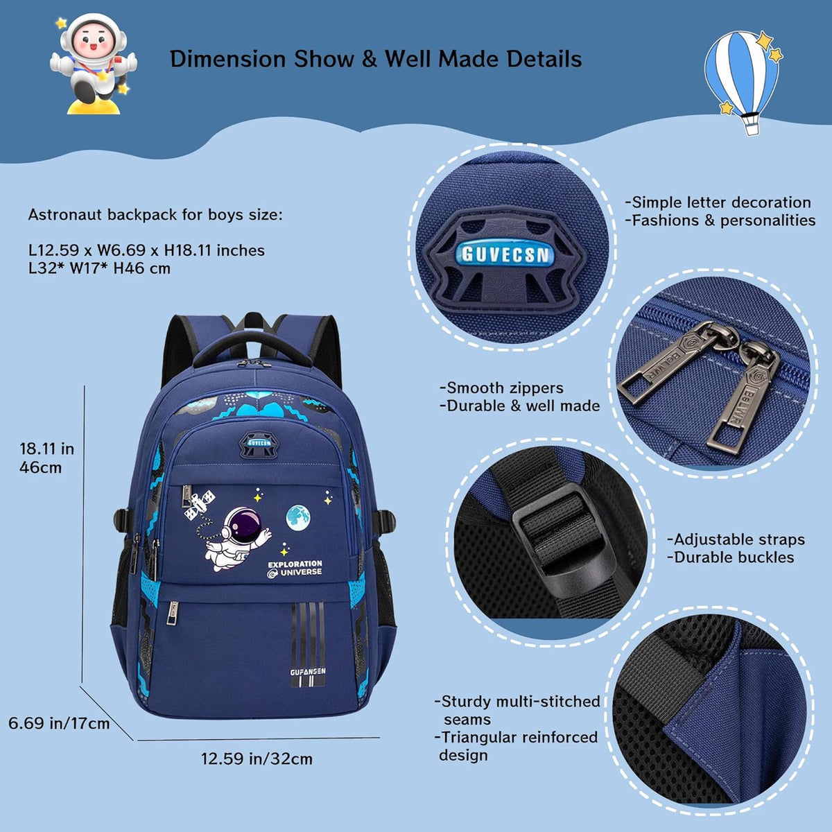 MITOWERMI Astronaut-space Backpack for Boys-Girls Elementary Middle School Bags for Girls Kids Bookbag - PuriLite