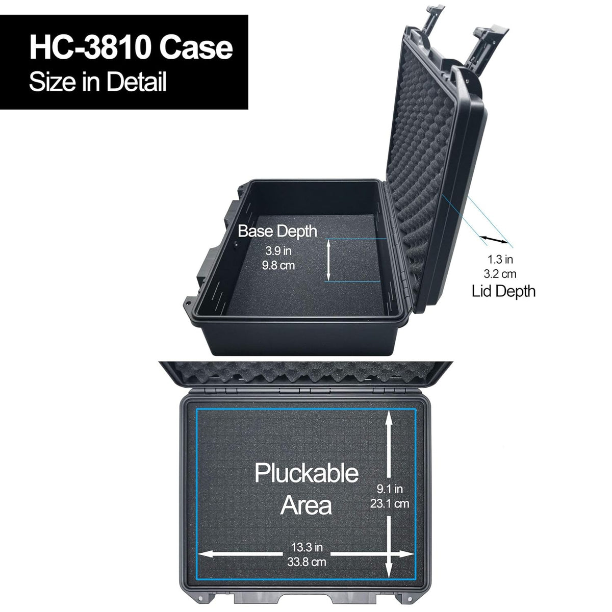 Lykus HC-3810 Waterproof Hard Case with Customizable Foam Insert, Interior Size 38x28x13.5cm, Suitable for Camera, Lens, Drone, mic, Flashlight, Telescope, Action cam, Electronics, Tools, and More - PuriLite
