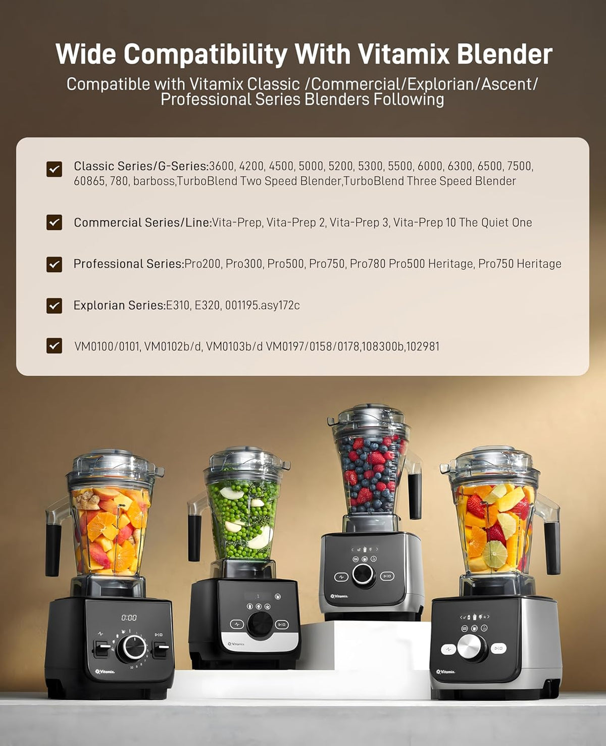 64oz Blenders Container for Vitamix replacement Pitcher Container Jar Cup Food Processor Accessories Kit, Fit to Vitamix 5300 7500, Classic C/Commercial/Explorian series - PuriLite