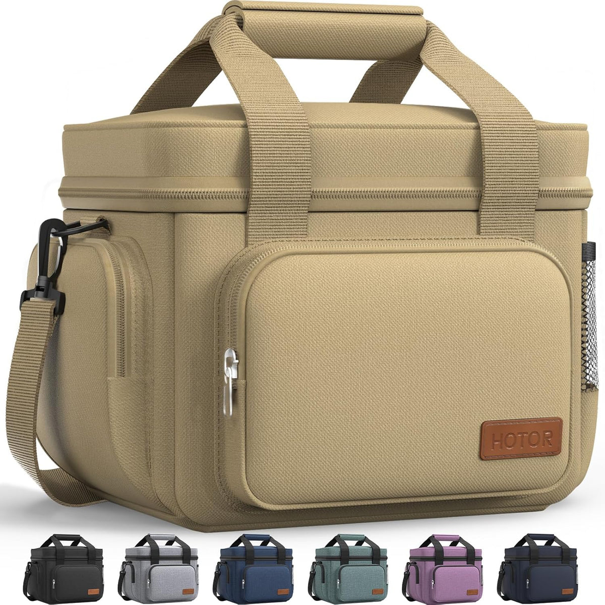 HOTOR Lunch Box for Men and Women - Leak-Proof Insulated Lunch Bag with Adjustable Shoulder Strap, Cooler Lunch Bag for Office, Picnic, Hiking, Beach, 1 Layer, Black, 11.0" x 7.1" x 8.3" - PuriLite