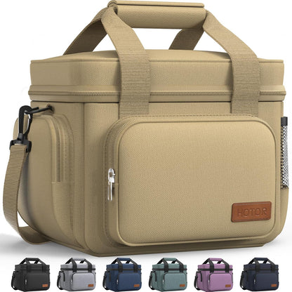 HOTOR Lunch Box for Men and Women - Leak-Proof Insulated Lunch Bag with Adjustable Shoulder Strap, Cooler Lunch Bag for Office, Picnic, Hiking, Beach, 1 Layer, Black, 11.0" x 7.1" x 8.3" - PuriLite