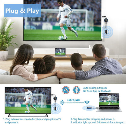 Wireless HDMI Transmitter and Receiver Kit, AIMIBO 4K Wireless HDMI Extender Smooth 5G Video/Audio for Laptop, Cable Box, Camera, Phone, Football Live Streaming to Monitor, Projector, HDTV -165FT/50M - PuriLite