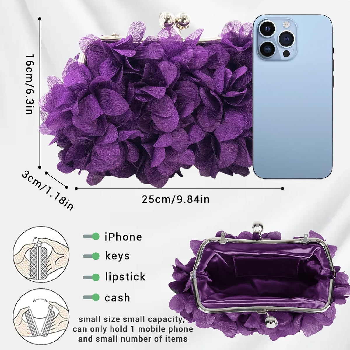JAMBHALA Clutch Evening Handbags Floral Appliques Small Clutch Purses for Women - PuriLite