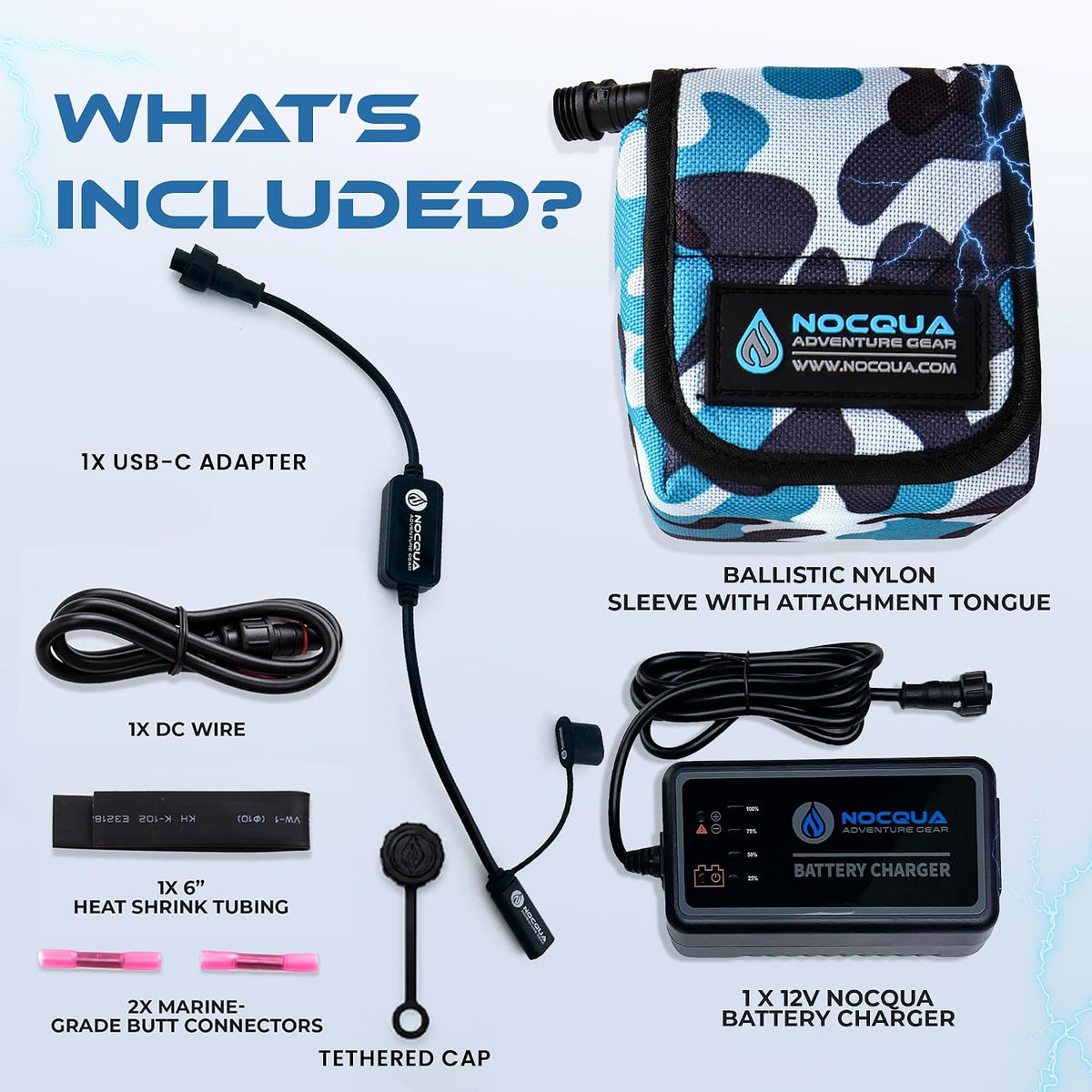 NOCQUA Pro Power Water-Resistant Battery & Charger Kit - Compatible with GPS, Depth & Fish Finders, & Most 12 Volt Electronics