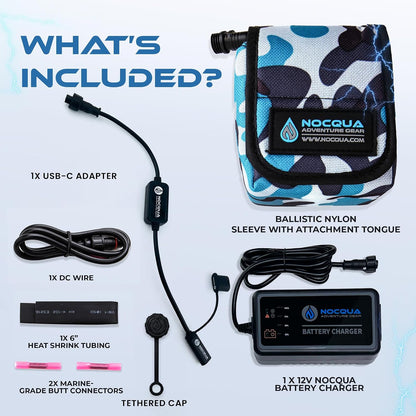 NOCQUA Pro Power Water-Resistant Battery & Charger Kit - Compatible with GPS, Depth & Fish Finders, & Most 12 Volt Electronics