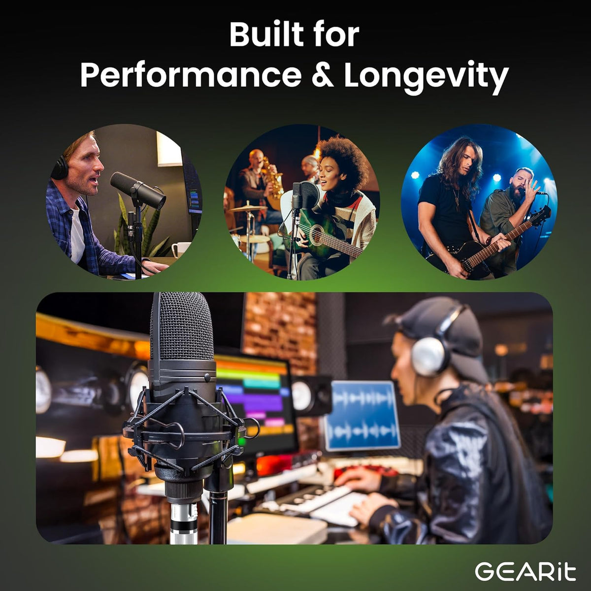 GEARit XLR Male to Female Microphone Cable (10 Feet, 6-Pack) 3-Pin Balanced Shielded Mixer, Recording Studio, Podcast - Black - PuriLite
