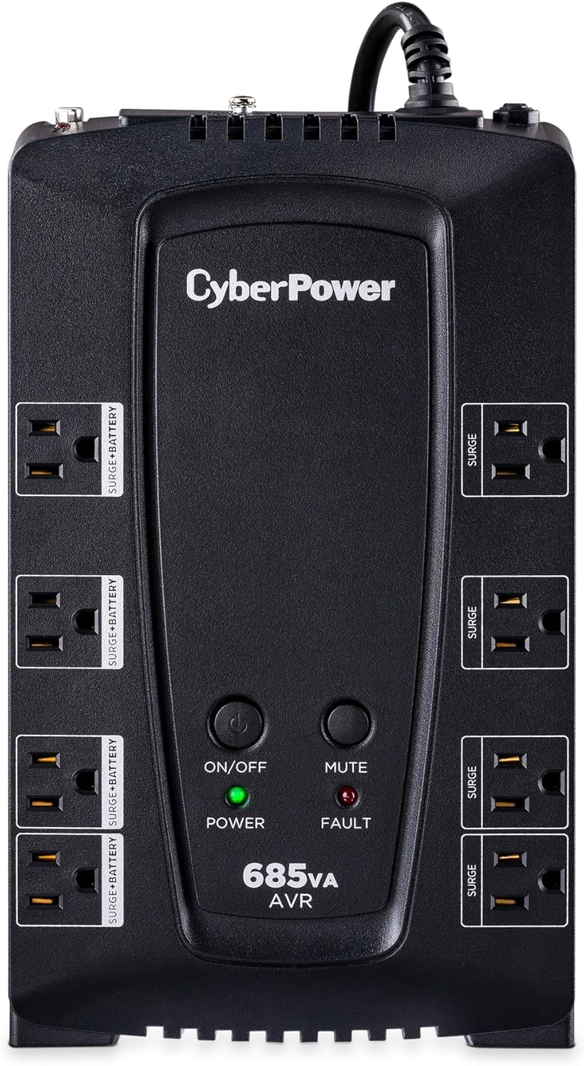 CyberPower CP685AVRG AVR UPS System, 685VA/390W, 8 Outlets, Compact - PuriLite