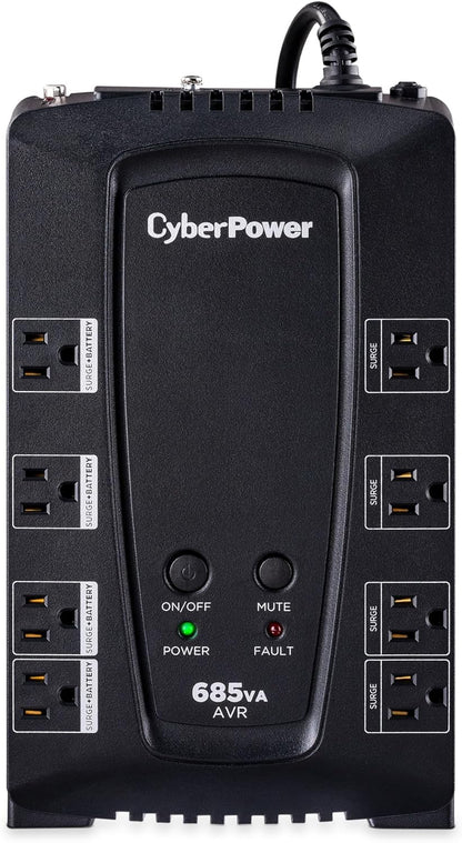 CyberPower CP685AVRG AVR UPS System, 685VA/390W, 8 Outlets, Compact - PuriLite