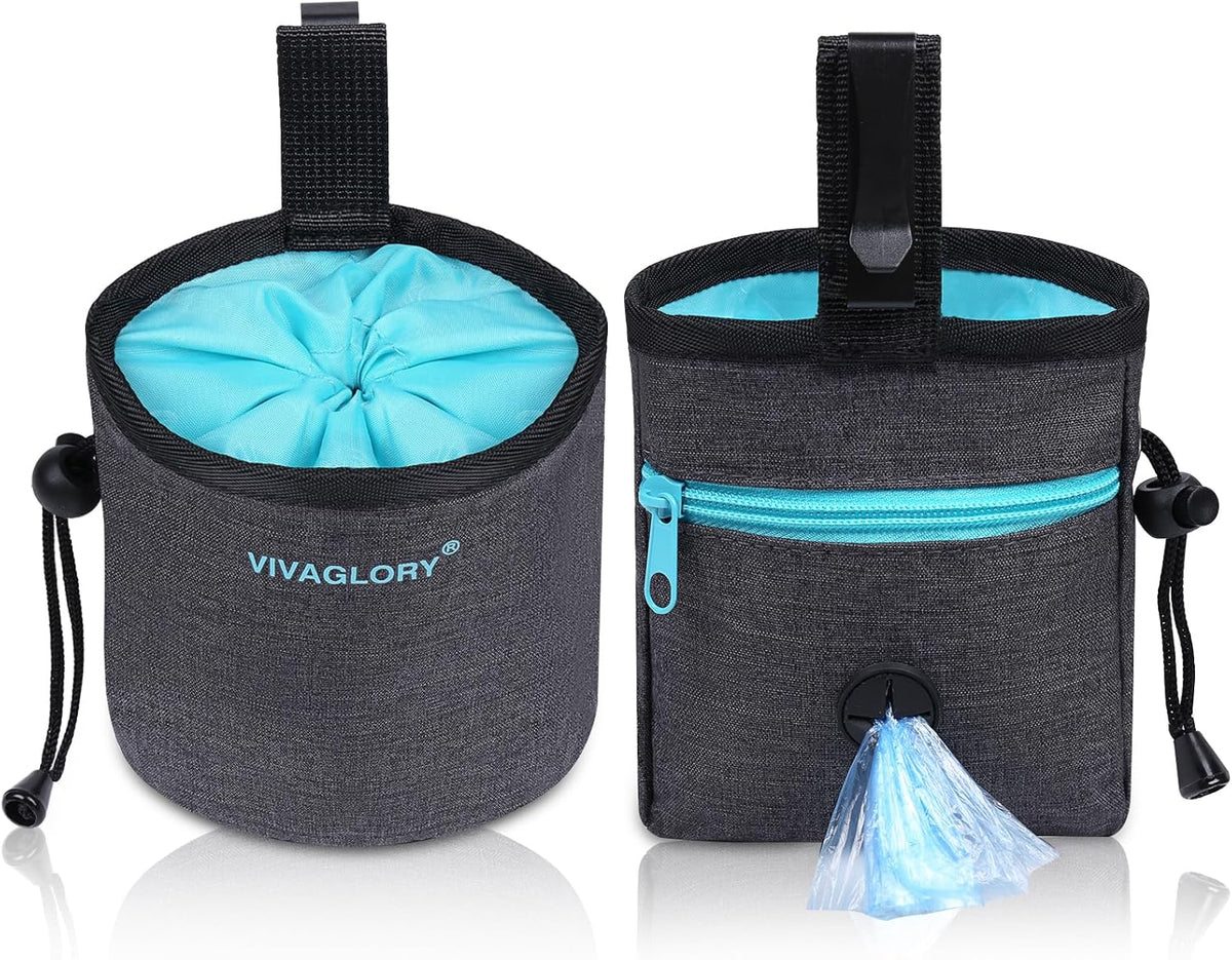 VIVAGLORY Dog Treat Bags, Puppy Pet Dog Training Treats Pouch Hands-Free 2 Ways to Wear with Adjustable Waistband and Built-in Dog Waste Bag Dispenser, Grey - PuriLite