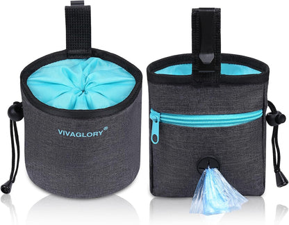 VIVAGLORY Dog Treat Bags, Puppy Pet Dog Training Treats Pouch Hands-Free 2 Ways to Wear with Adjustable Waistband and Built-in Dog Waste Bag Dispenser, Grey - PuriLite