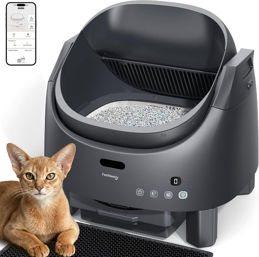 Automatic Cat Litter Box, FeelNeedy Self Cleaning Litter Box with App Control,Odor-Free Safety Sensor Design for 1-3 Cats,Open-Top Smart Litter Box Includes Waste Bags,litière automatique Pour Chat