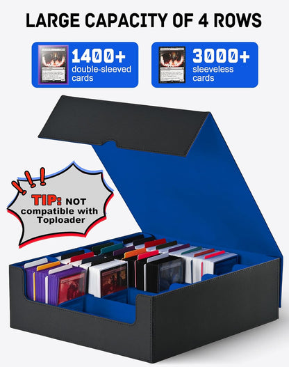 ZLCA Card Storage Box for MTG PTCG, Commander Deck Box Holds 3000+ Cards, Card Storage Case with 4 Stoppers, Card Organizer for TCG Sport Cards (Black) - PuriLite