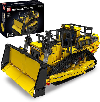Remote Control Bulldozer Building Blocks Set – 1508-Piece STEM Engineering Construction Vehicle Kit for Adults, Motorized RC Model, Yellow - PuriLite