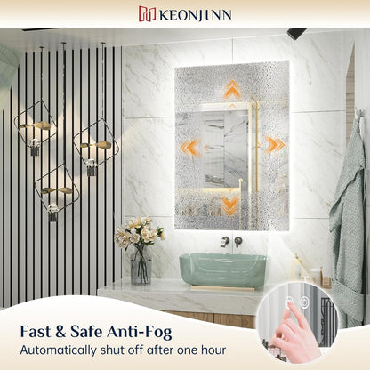 Keonjinn 40 x 32 Inch LED Bathroom Mirror with Acrylic, Backlit Mirror Anti-Fog, Lighted Bathroom Mirror for Wall, CRI90 High Definition Dimmable Large Makeup Mirror(Horizontal/Vertical) - PuriLite