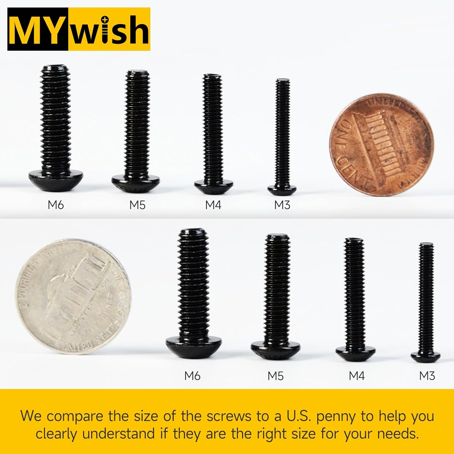 Mywish 900Pcs Metric Screw Assortment, M3 M4 M5 M6 Screw Assortment Kit 304 Stainless Steel Hex Socket Button Head Socket Cap Metric Screws Bolts & Flat Washers/Nuts/Hex Wrenches 16 Sizes 8MM to 20MM - PuriLite