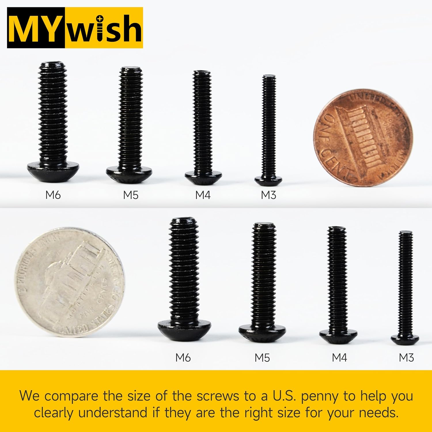 Mywish 900Pcs Metric Screw Assortment, M3 M4 M5 M6 Screw Assortment Kit 304 Stainless Steel Hex Socket Button Head Socket Cap Metric Screws Bolts & Flat Washers/Nuts/Hex Wrenches 16 Sizes 8MM to 20MM - PuriLite