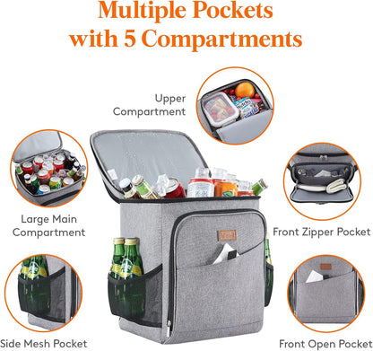 Lifewit 26L 34-Can Insulated Cooler Backpack Cool Bag, Large Picnic Bag Leakproof Portable Fridge Soft Food Cooler Box for Men Women for Outdoor/Picnic/Beach/BBQ/Camping/Travel/Family - PuriLite