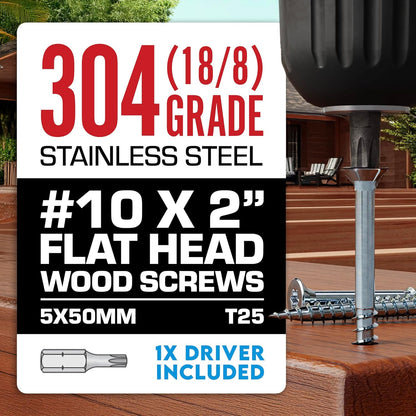 #10 x 3 Inch Stainless Steel Deck Screws 350 Pieces | T25 Star Torx Drive Flat Head | 304 Grade Stainless Steel Wood Screws High Corrosion Resistance by Allen's Trading Co. Eagle Claw Fasteners - PuriLite